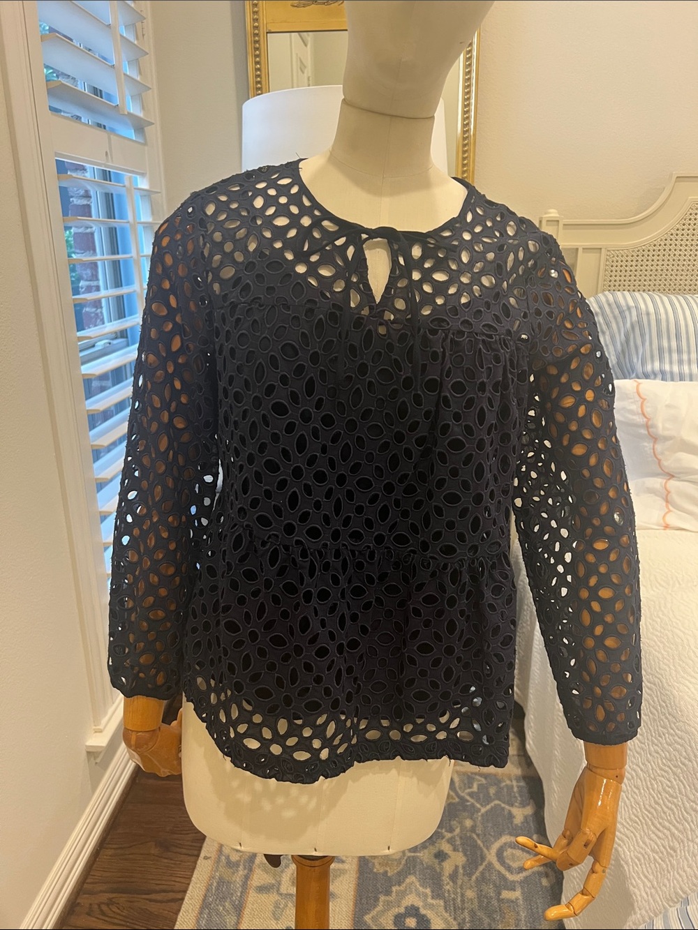 J. Crew Navy Eyelet Blouse
